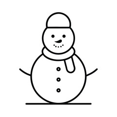 black outline line art a snowman on white backgrou.eps