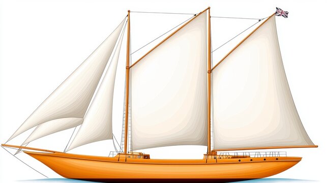 Classic Wooden Sailing Ship with Full Sails