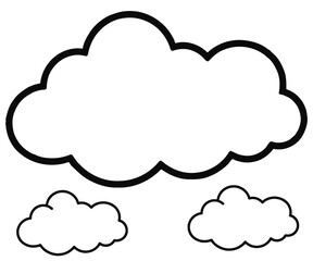 Black and White Cloud Outline Drawing with Three Distinct Cloud Shapes
