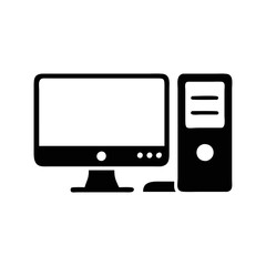 Computer with monitor and CPU, icon style, black and white rendition