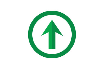 Green arrow pointing upwards inside a green circle on a white background simple graphic