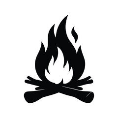 Stylized vector illustration of a black and white campfire with wood