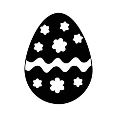 A single black and white decorated Easter egg with floral and wave pattern