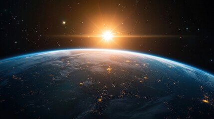 A Stunning View of Earth from Space with a Bright Rising Sun