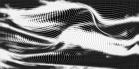 Abstract wave halftone black and white. Monochrome texture for printing on badges, posters, and business cards. eps10. modern. vctor illustration © Farrohah