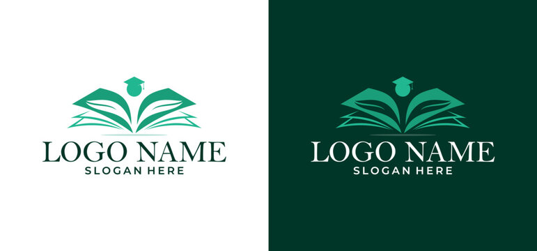 Illustration of a book logo with a graduation cap person. Vector design of a book logo for bookstores, book companies, publishers, encyclopedias, libraries, educational logo concepts.