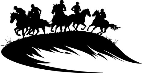 Cowboys Riding in Mountains Silhouette vector bundle