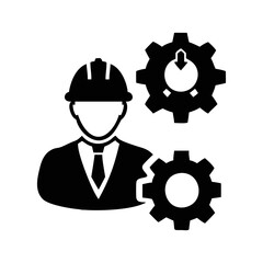 Engineer with gears representing industrial solutions and time management concept