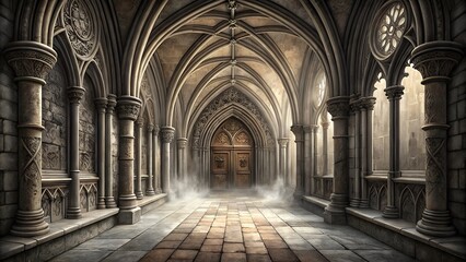 Fototapeta premium Gothic cathedral interior with vaulted arches and ornate stone columns