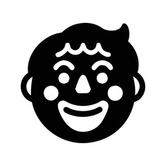Black and white illustration of a clown face with a big smile
