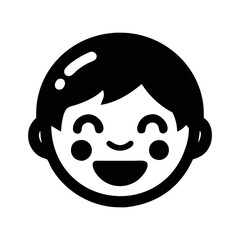 Simple Black and White Cartoon Illustration of a Smiling Young Boy