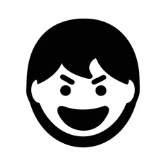 Simple Black and White Cartoon Face with Raised Eyebrows and Smile