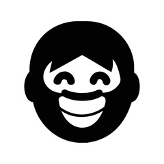 Happy Face with Beard and Moustache Icon Illustration in Black Silhouette