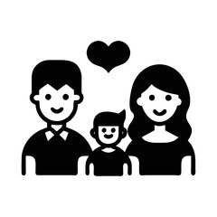 Icon graphic illustration showing a happy family of three with heart