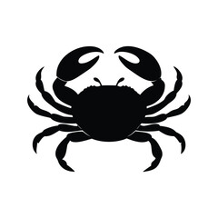 A silhouette of a crab with large pincers against a white background