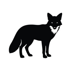 Black Silhouette of a Fox Standing Alert on a White Background