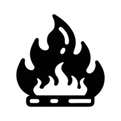 Stylized image of a black fire icon with flames rising upwards sharply