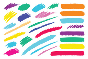 Colorful brushstrokes paint various shapes and styles on a clean white transparent background