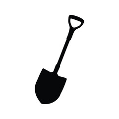 A black and white silhouette of a shovel with a Dhandle