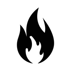 Stylized Black Flame Icon on White Background, Symbolizing Energy and Passion