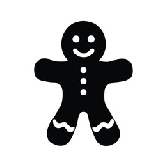 Simple Black and White Vector Image of a Smiling Gingerbread Man