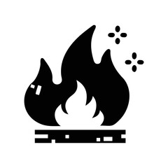 Stylized black and white fire with sparkles and grate below flame
