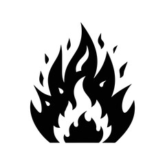 Bold monochrome icon of stylized flames erupting upwards in stark contrast