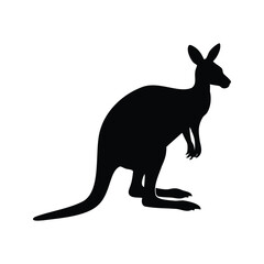 Silhouette of a Kangaroo Standing Proudly on White Background, Animal Illustration
