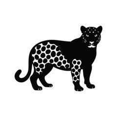 Graphic black jaguar with white spots standing on white background artwork