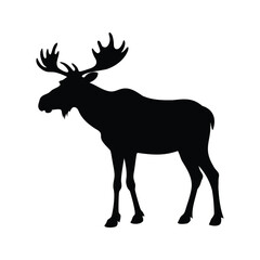 Black Silhouette of a Majestic Moose Standing Against a White Background