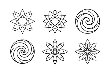 Detailed mandala elements with modern symmetrical design Line Art Vector illustration