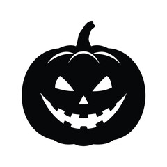 Halloween pumpkin silhouette with a spooky grin and glowing triangular eyes