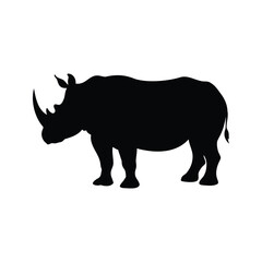 Silhouette of a rhinoceros isolated on white background in full profile view