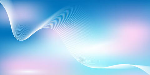 Abstract blue gradient background with shining lines waves. Minimalist background for banner, poster