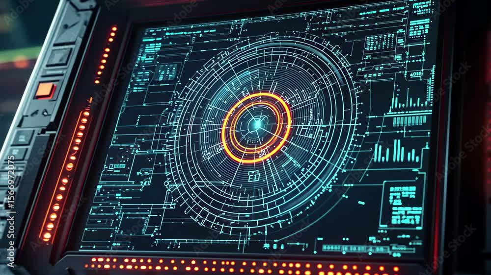Aufkleber radar screen technology display in an advanced ar environment with glowing interfaces, radar screen 