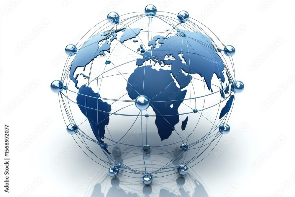 Poster global network of connections showcasing icons over a digital globe representation, network of conne