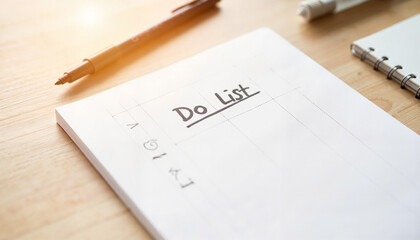 Blank to-do list on wooden desk with pen and notepad nearby  