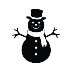 Stylized Black Snowman with Hat and Scarf Standing on a White Background