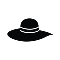 Black and white illustration of a stylish broad brimmed women's sun hat