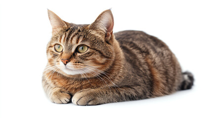 Obraz premium Cat sitting in loaf position, calm and peaceful feline mood, isolated on white