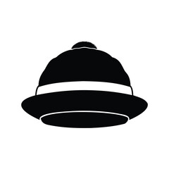 Silhouette of a black pith helmet with a fluffy pompom on top