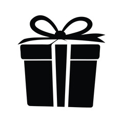 Elegant black gift box silhouette with ribbon and bow for celebration