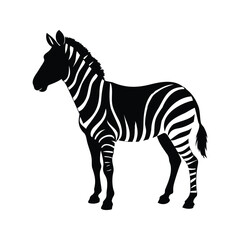 Black and white zebra silhouette standing on a white background art