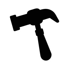 Isolated vector image of a hammer tool presented in black silhouette