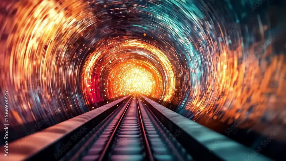 Poster color changing tunnel with vibrant particles creating a magical atmosphere, amazing color changing t