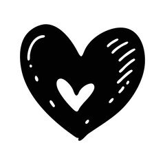 Hand drawn black heart with smaller heart inside in simple art