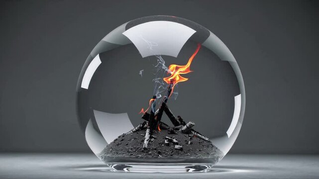 Feu de camp pi&eacute;g&eacute; dans une sph&egrave;re de verre