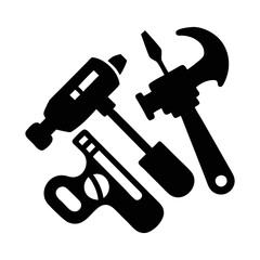 Black Silhouette Illustration of Hand Tools for Construction or DIY Projects