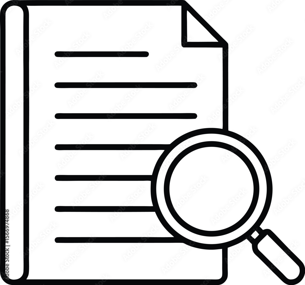 Aufkleber minimal line art icon of document with magnifying glass on transparent background