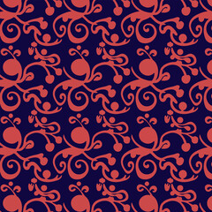  Red-Orange Floral Vines on Deep Purple Pattern
